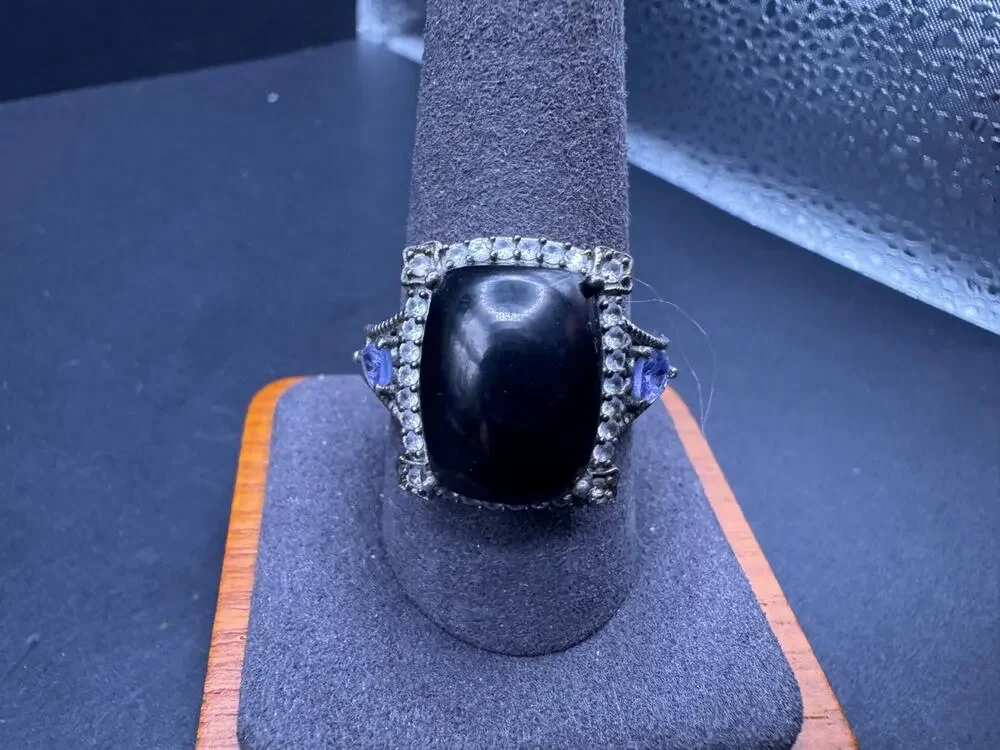 Chuck Clemency STS 925 Sterling Silver Black Onyx Ring Halo Tanzanite Sz 10
